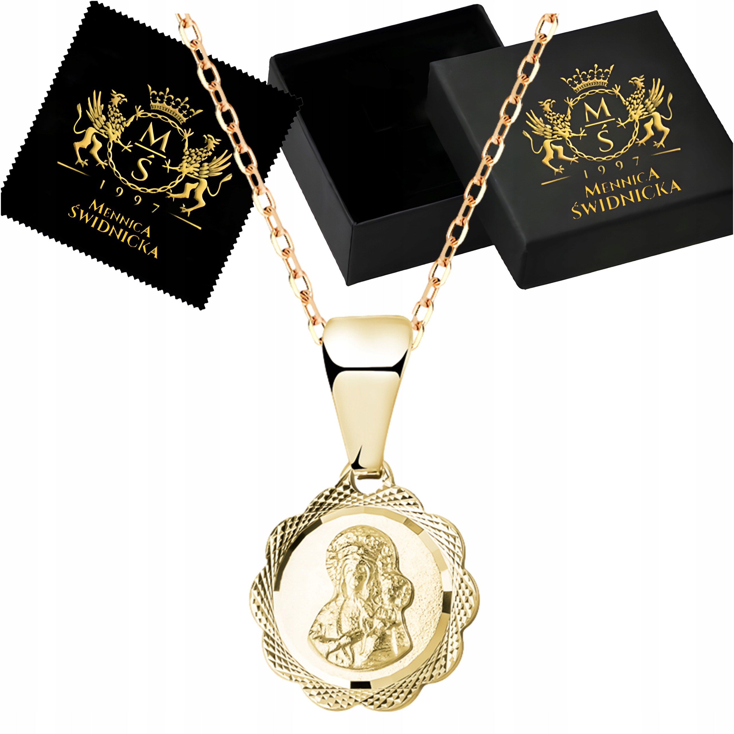 Stříbrný pozlacený medailonek s řetízkem Panna Maria Čenstochovská ryzost 925