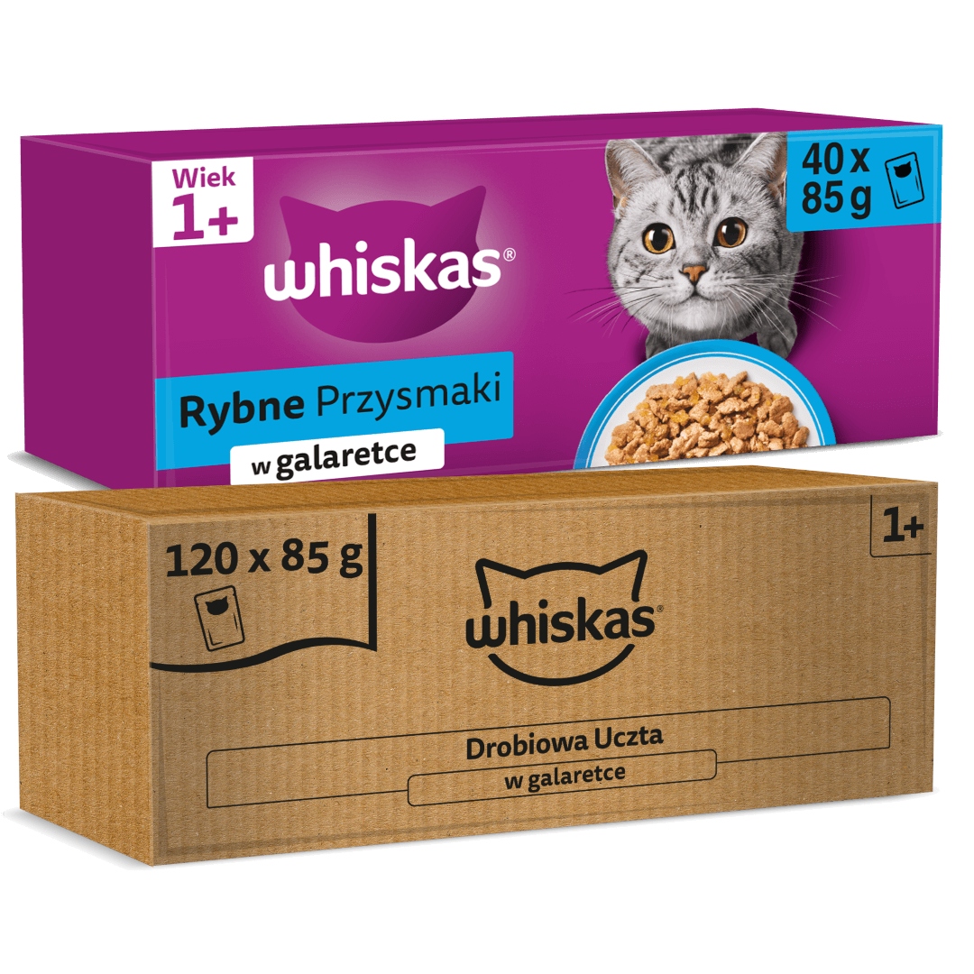 Levně Whiskas 160x85g Krmivo Pro Kočky Drůbeží hostina Rybí pochoutky v želé