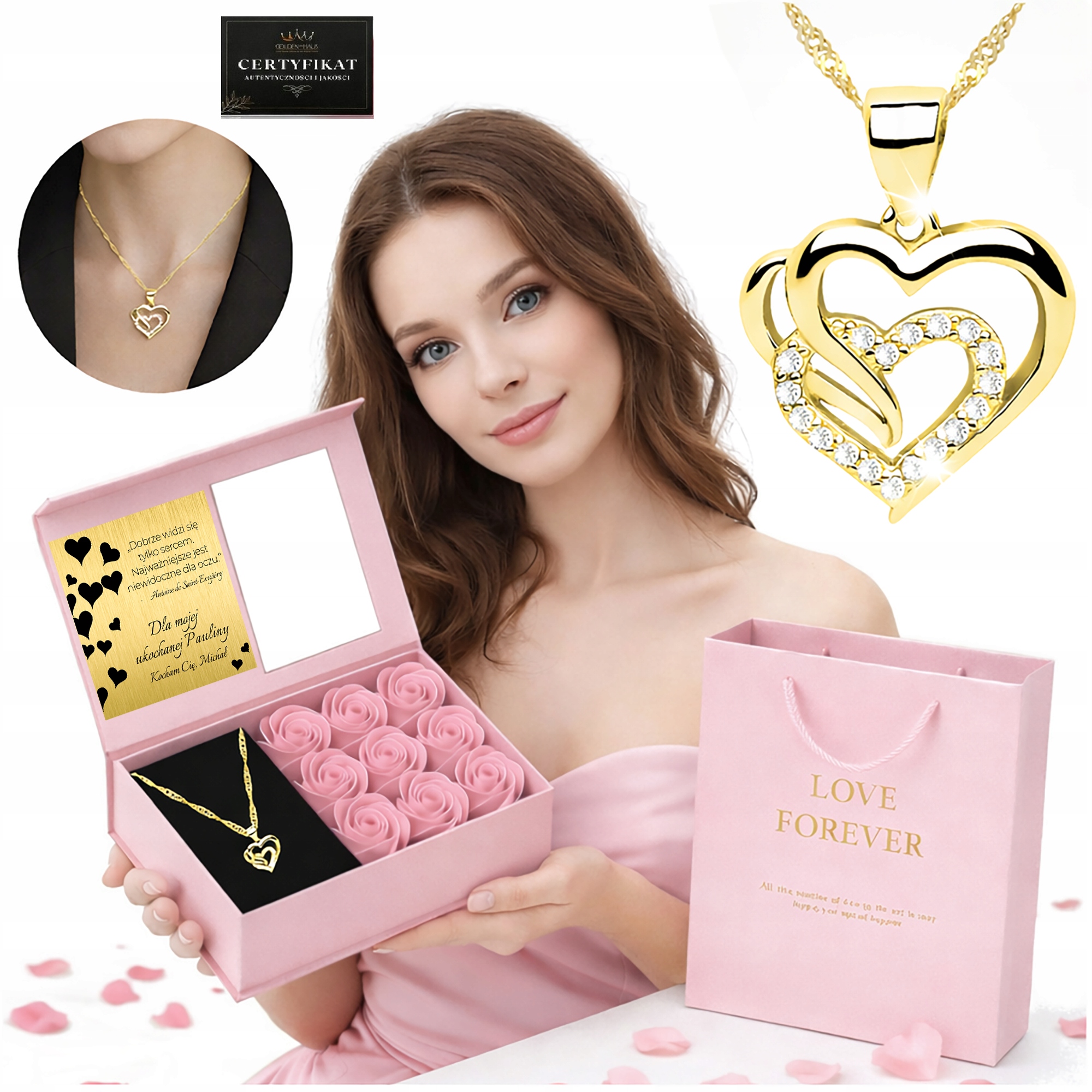 Krásný Pozlacený Řetízek Se Srdíčkem 925/585 Flowerbox Dárek Pro Manželku