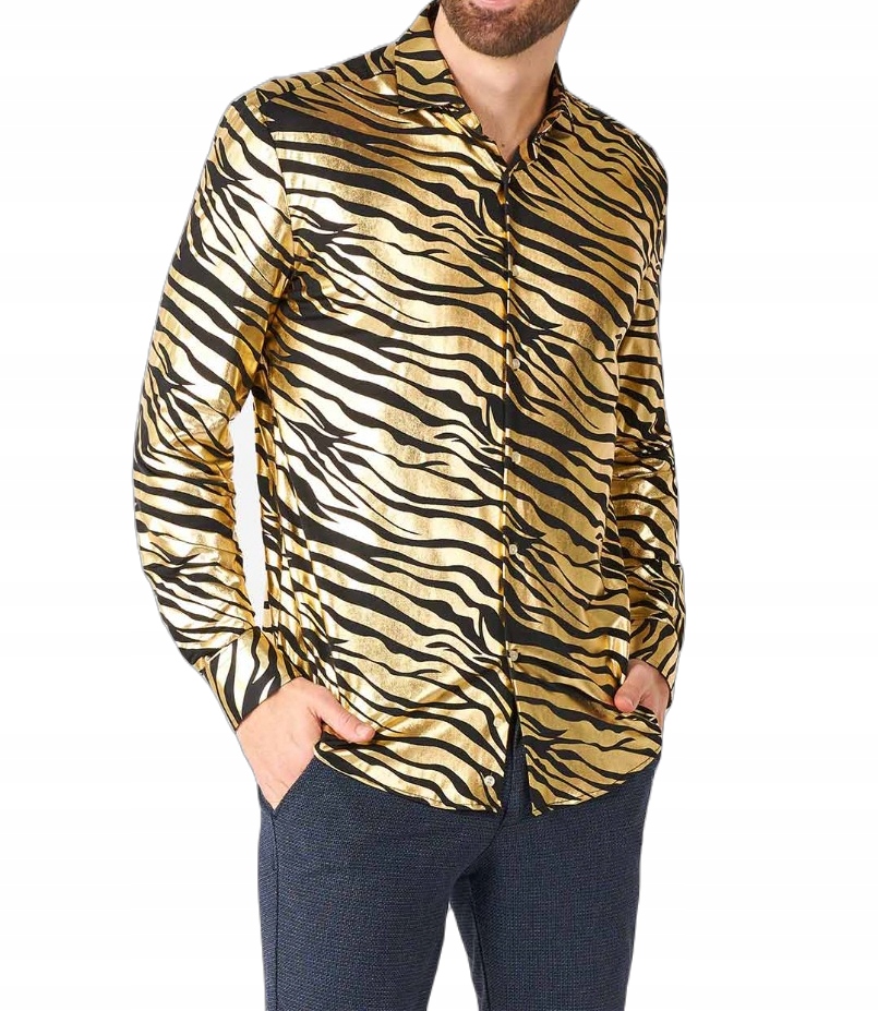 OPPOSUITS Pánska košeľa zlato-čierna, lesk, párty , tiger L 41/42