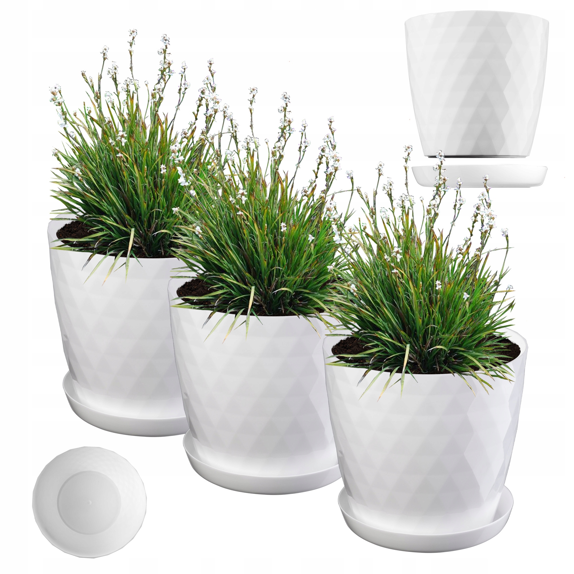 3 ks Květináč Obal Na Květináč 20cm Květináč S Podtáckem Bílý Plastový