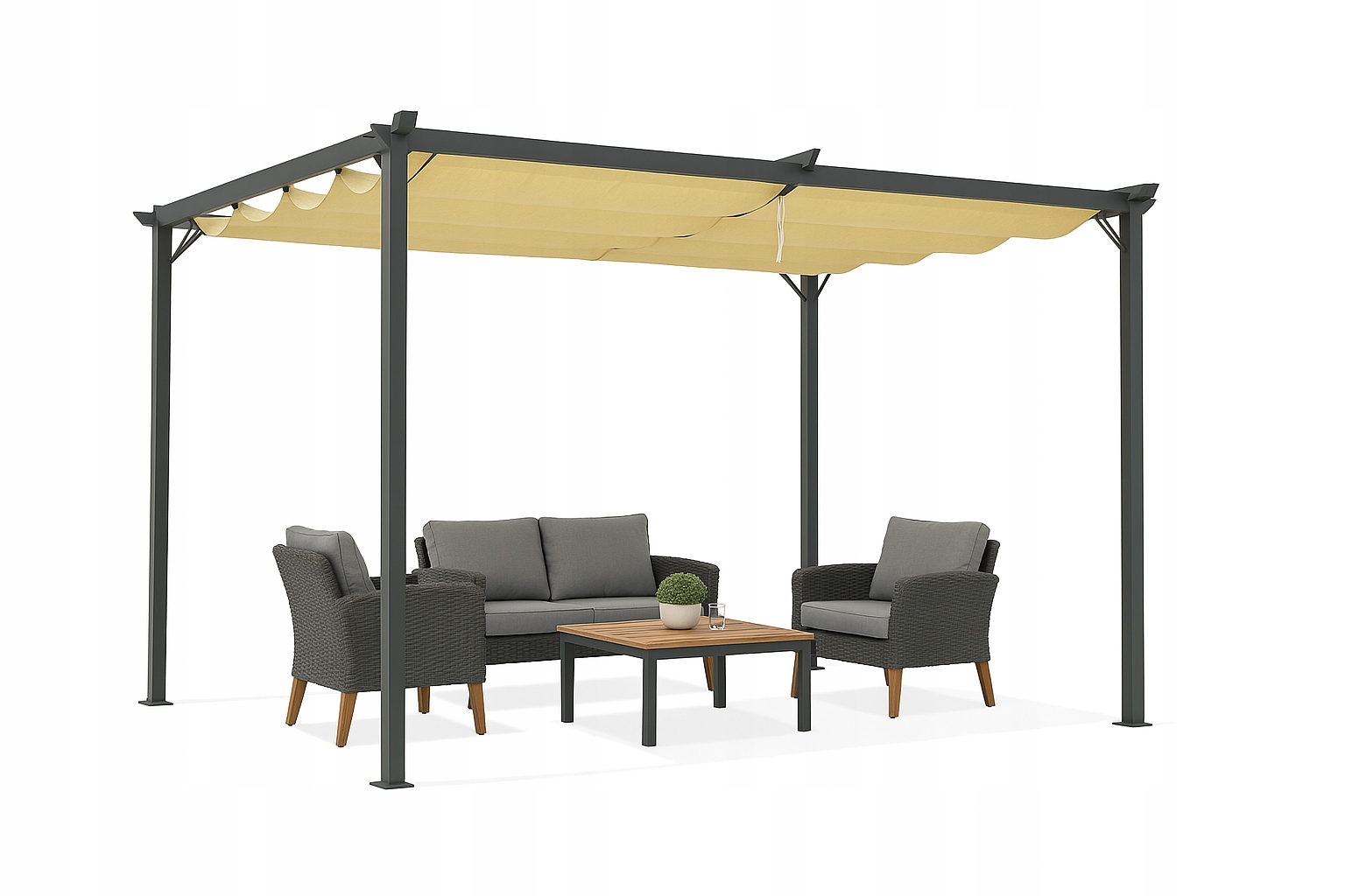 Pergola Tarasowa 3x4m Beżowa – Metalowa Altana z Zadaszeniem
