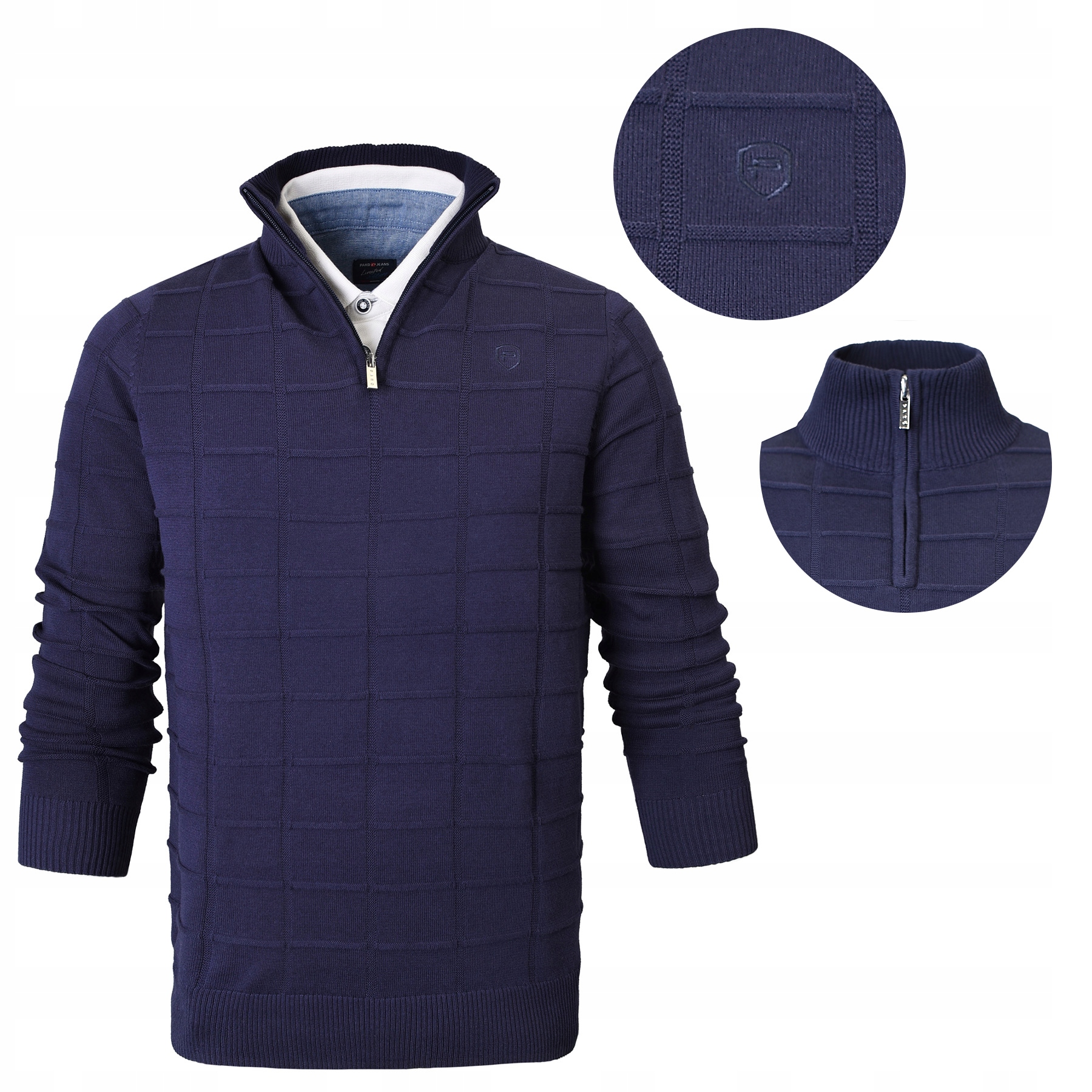 Pánský svetr s rozepínacím rolákem na zip Bavlna Námořnická Modrá XL Pako Jeans