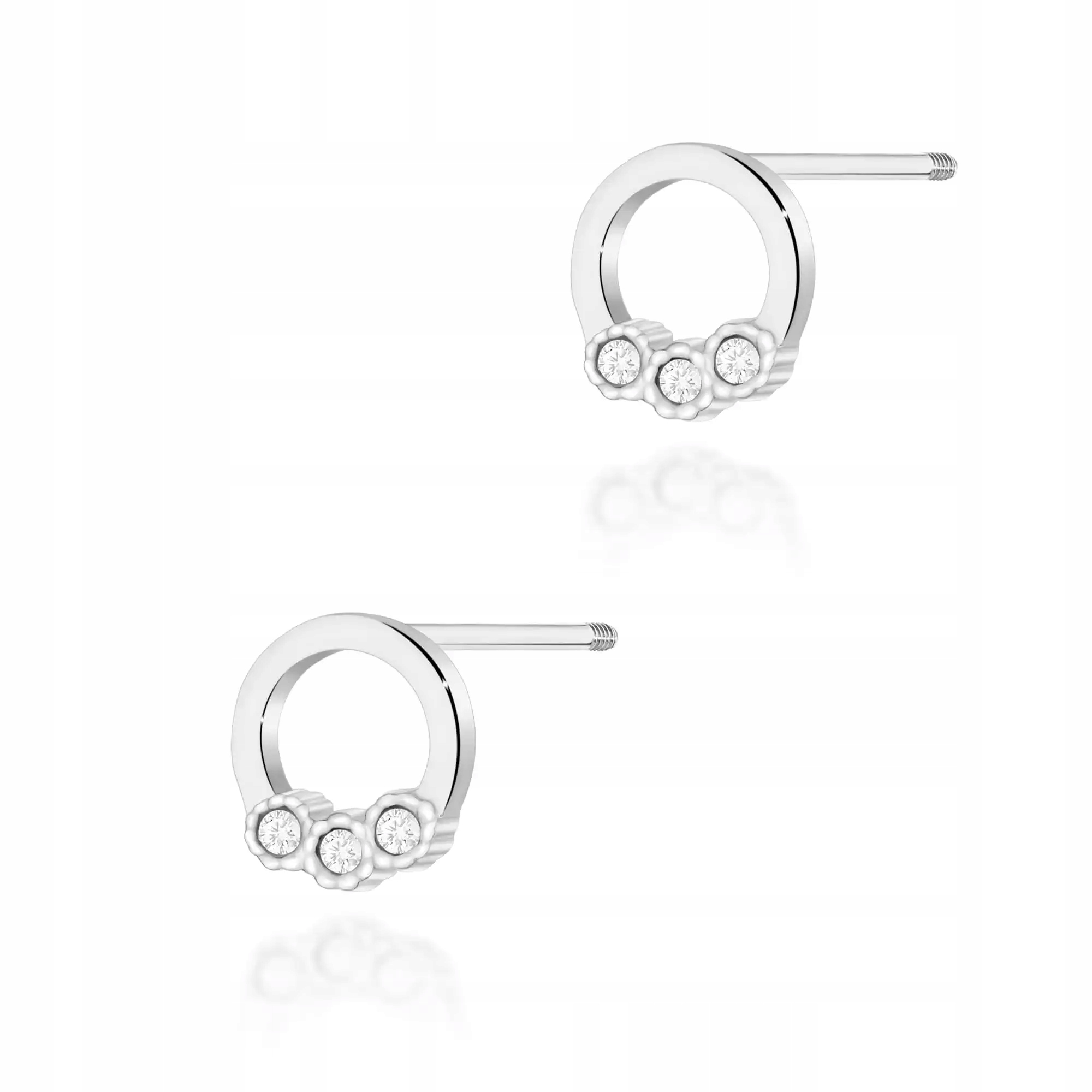 Náušnice ze zlata 585 s diamanty, bílé zlato, šroubovací tyčinka, styl 14k