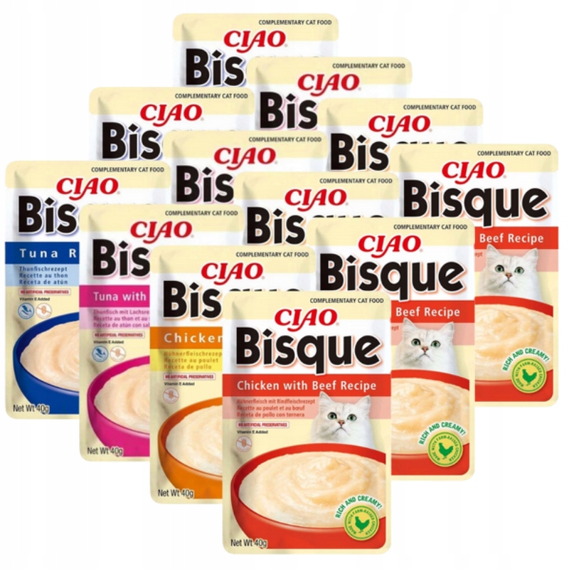 Levně Inaba Ciao Bisque 12x40g Pamlsek krémové mokré krmivo pro kočky Mix Chutí