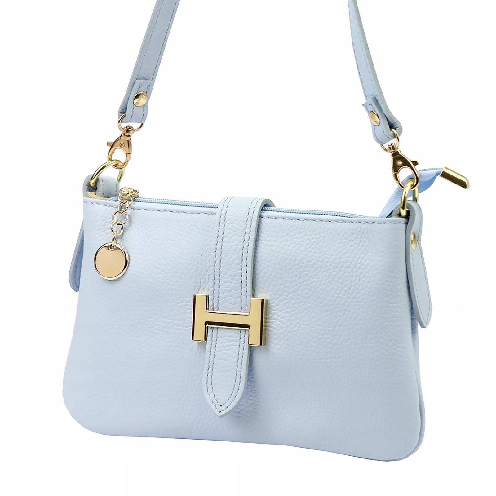 Torebka skórzana mała damska do ręki na ramię Luka Dollaro złota błękitna