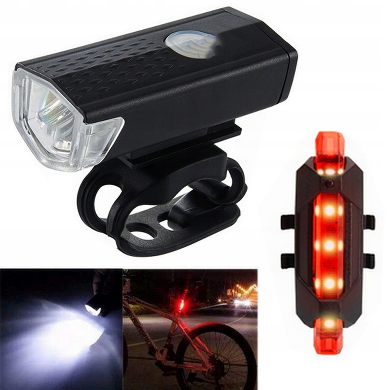 LAMPKA ROWEROWA LED NA ROWER KIEROWNICĘ MOCNA AKUMULATOROWA USB + TYŁ TYLNA Kod producenta LAMPKA ROWEROWA PRZEDNIA TYLNA KA-01