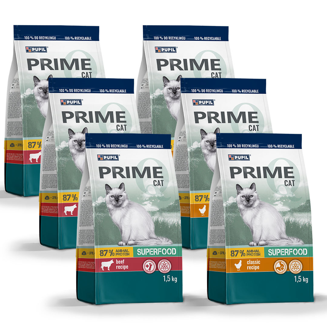 Pupil Prime sucha dla kota mix smaków 9kg (6x1,5)