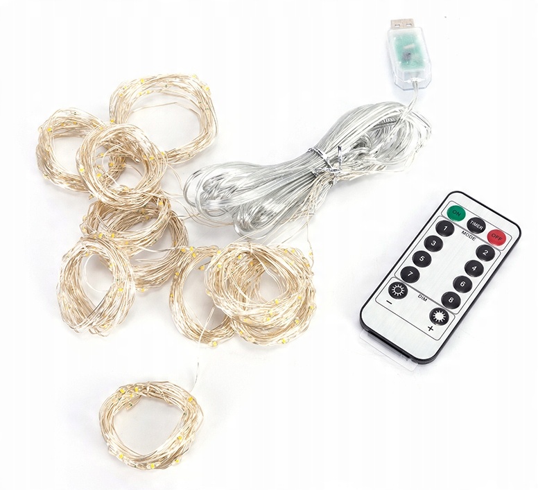 

751 Kurtyna Świetlna Led Pilot Usb Lampki Drut 3x2