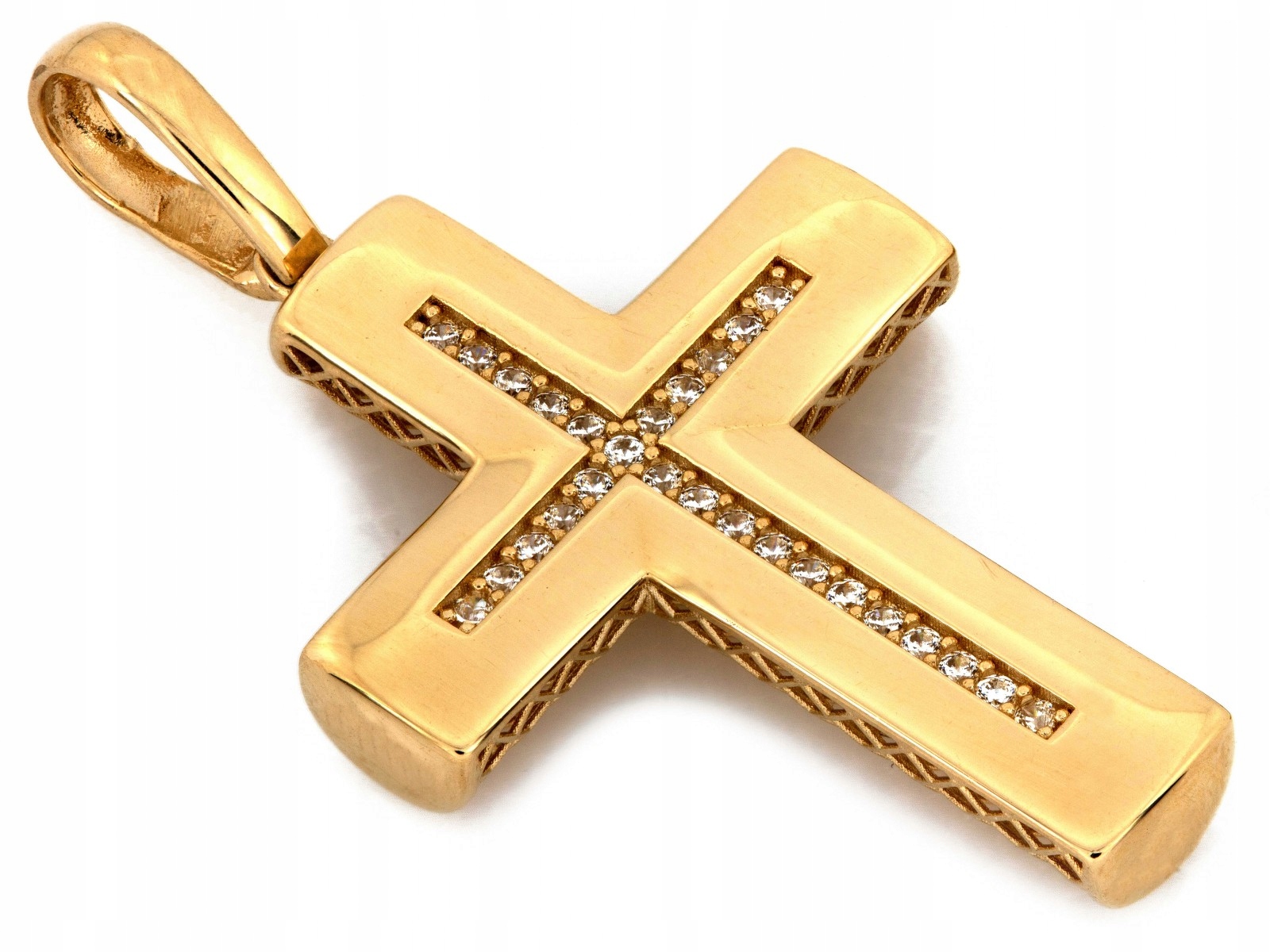 Zlatý přívěsek 585 14k Křížek s zirkony a ažurem Hmotnost 3.52 g jako dárek
