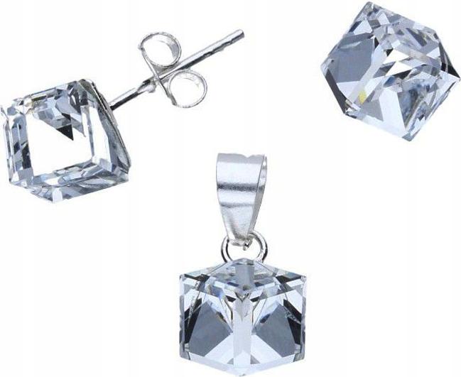 Stříbrná souprava 925 kostky s krystalky 2g náušnice puzetky přívěsek ele