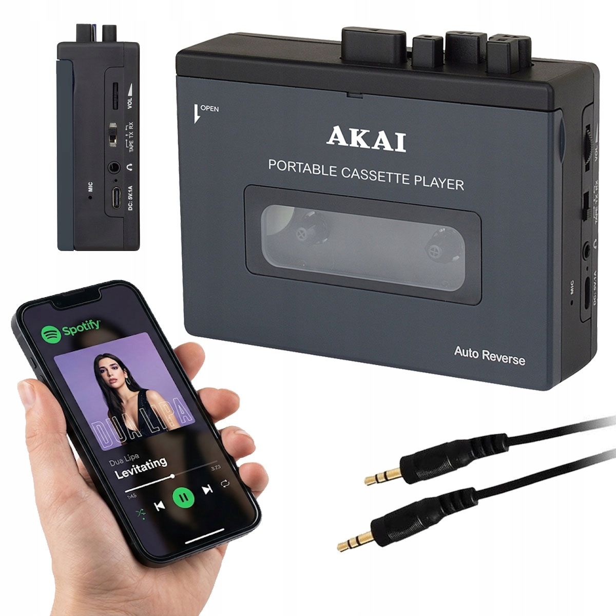 Kazetový Přehrávač Akai Pocket Tape Bt 5.4 Aux Diktafon Jack 1 m Bonus