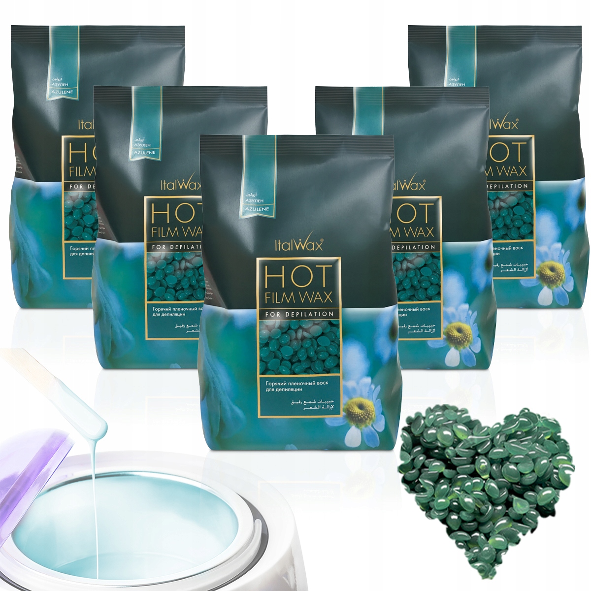 5x WOSK TWARDY DO DEPILACJI do PODGRZEWACZ Azulene