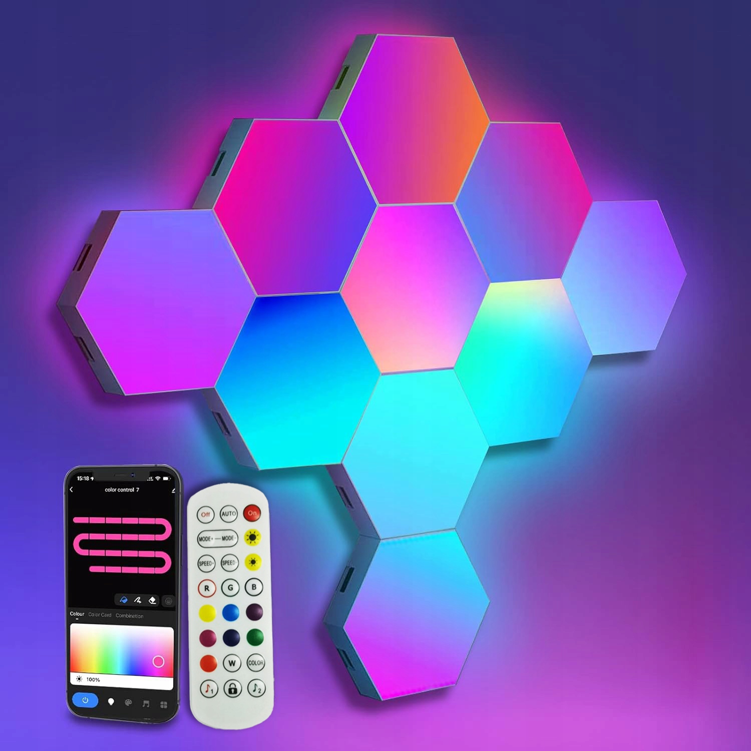 LAMPA ŚCIENNA GAMINGOWA HEXAGON RGB MODUŁOWA 10 SZT Marka bez marki
