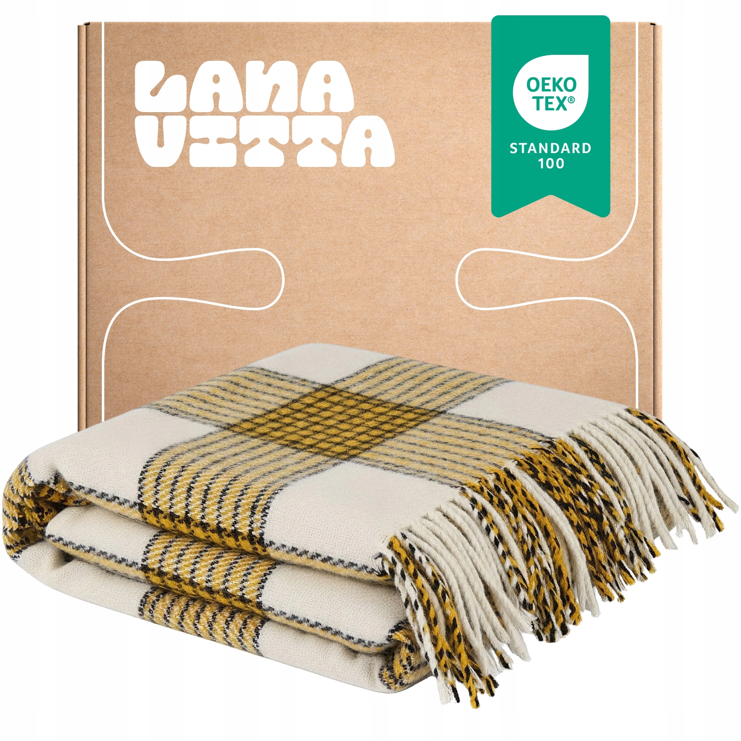 Polovlněná deka Veronika Přehoz na postel Pléd Hořčicový 140х200 cm