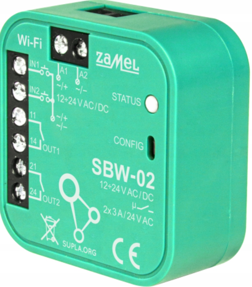 WiFi přijímač, 2-kanálový ovladač Zamel Supla SBW-02 WiFi pro pohony bran
