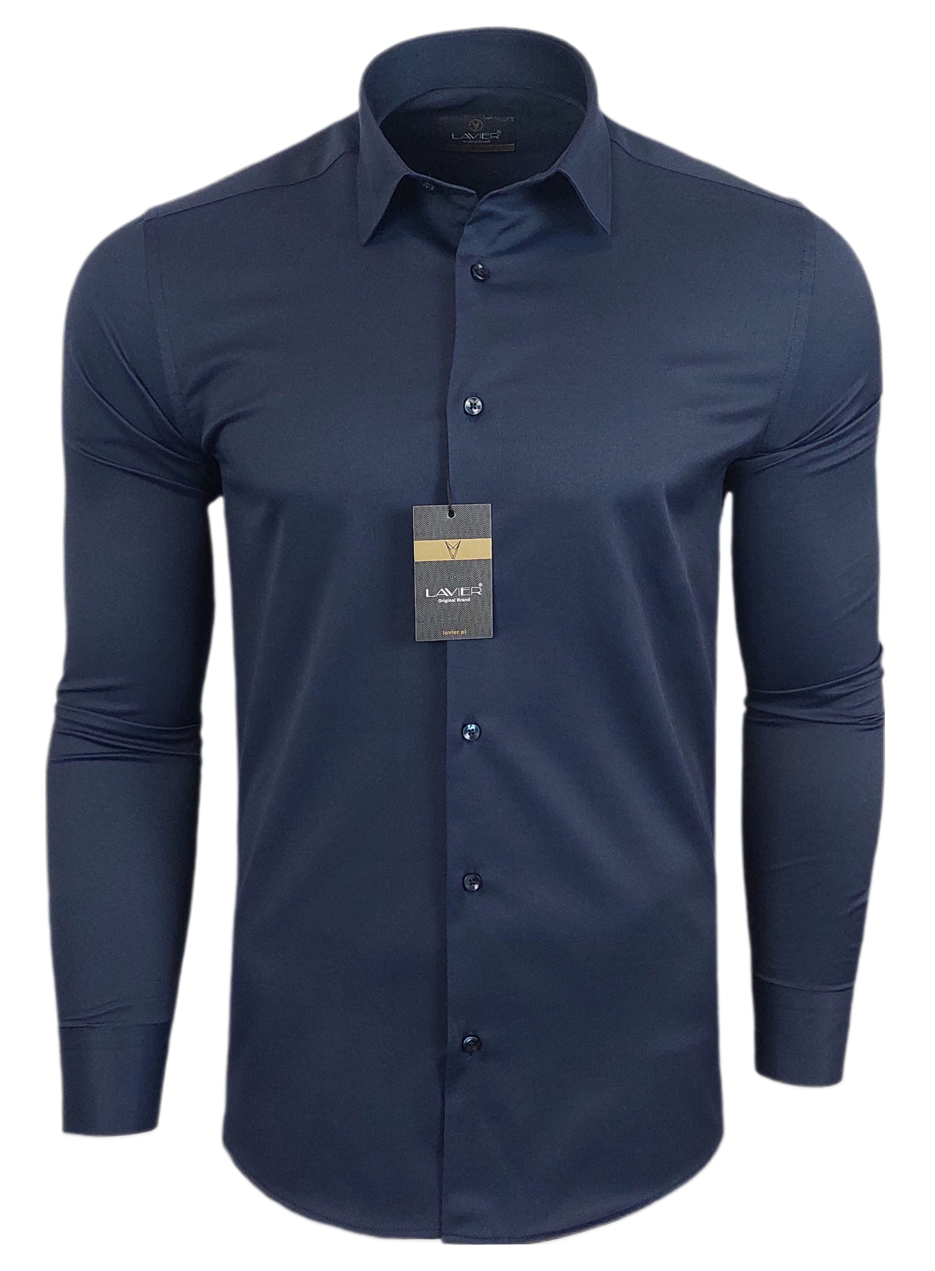 Koszula męska Granatowa dopasowana Lavier - SLIM FIT Bawełna Rozmiar L Rozmiar kołnierzyka 42