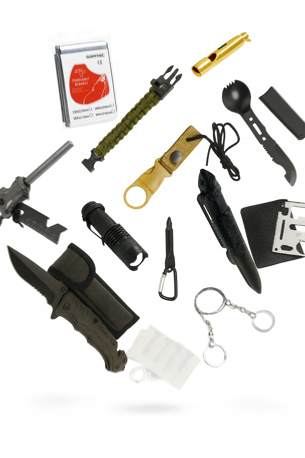 Survival Sos Alarmová Deka Svítilna Náplasti Nůž Píšťalka Kubotan Nezbytnost