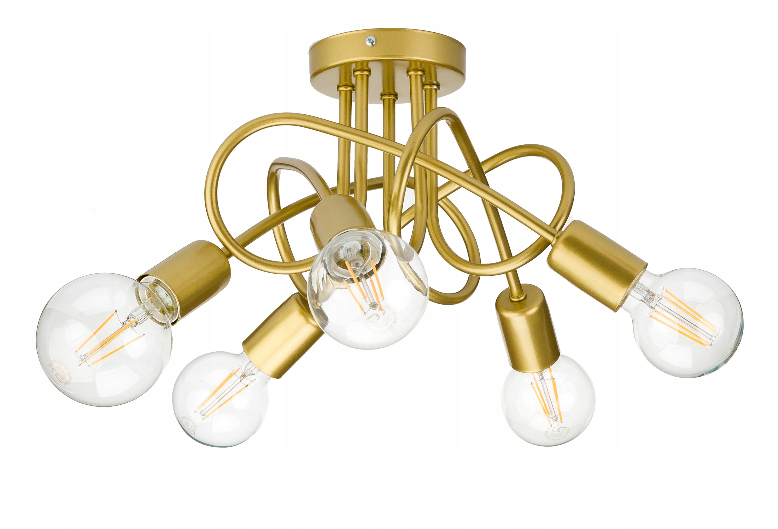 Stropní svítidlo kudrnatý zlatý loftový lustr na 5x E27 zlatý