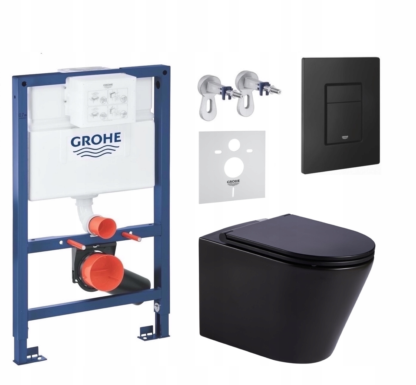 Podomietkový Wc set Grohe s miskou Jess čierny a tlačidlom čierny mat
