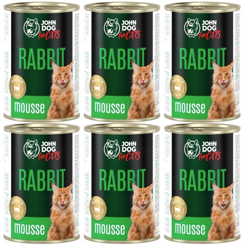 Karma mokra dla kota John Dog for Cats Mus Królik Zestaw 6x400g