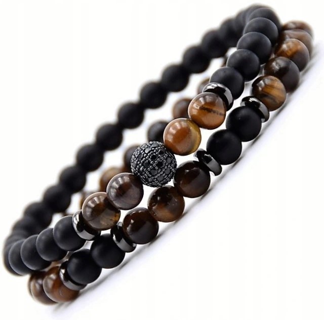 

Bransoletka Męska Zestaw 2W1 Kamień Agat Tiger Eye