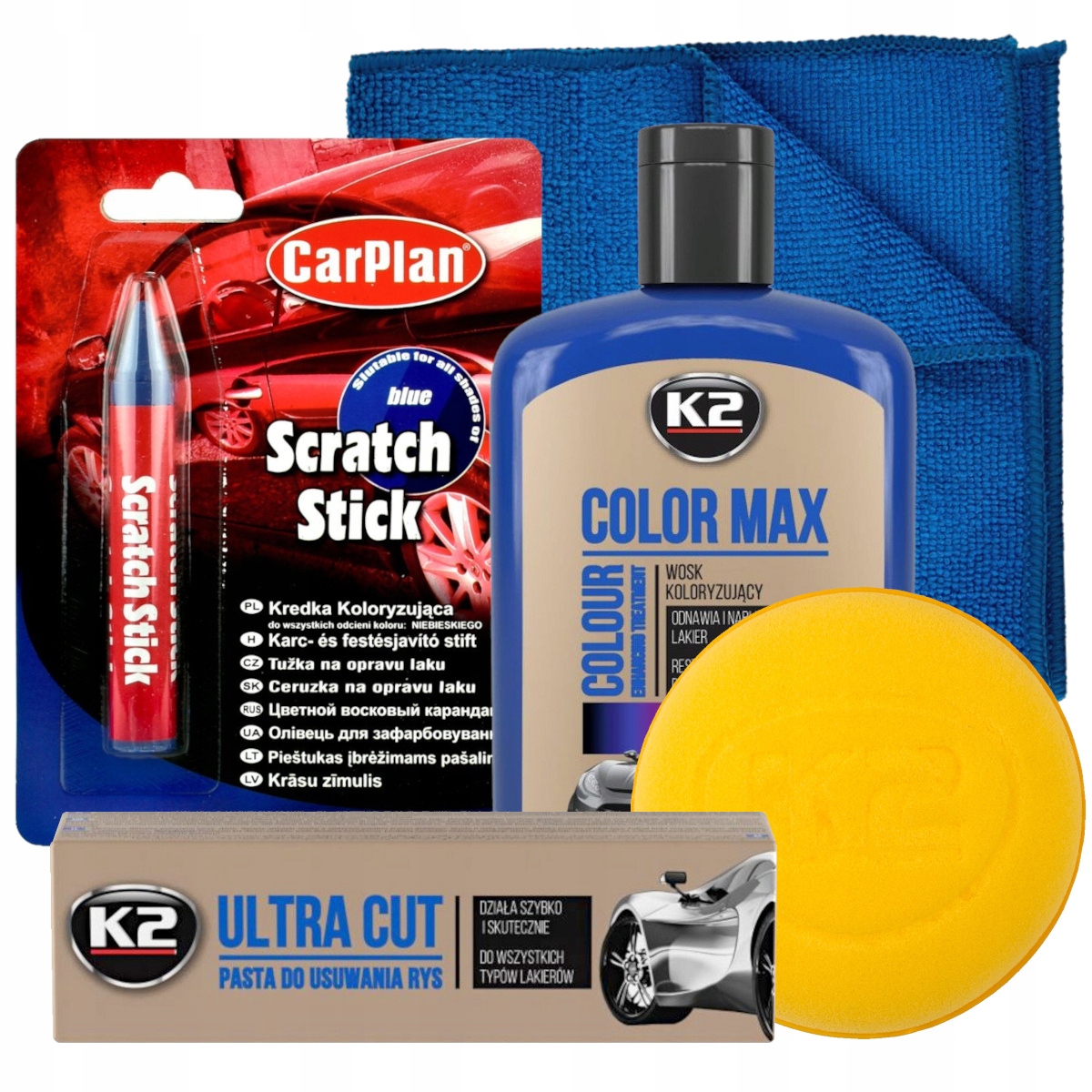 K2 ZESTAW DO USUWANIA RYS WOSK COLOR MAX KREDKA PASTA PAD NA RYSY NIEBIESKI