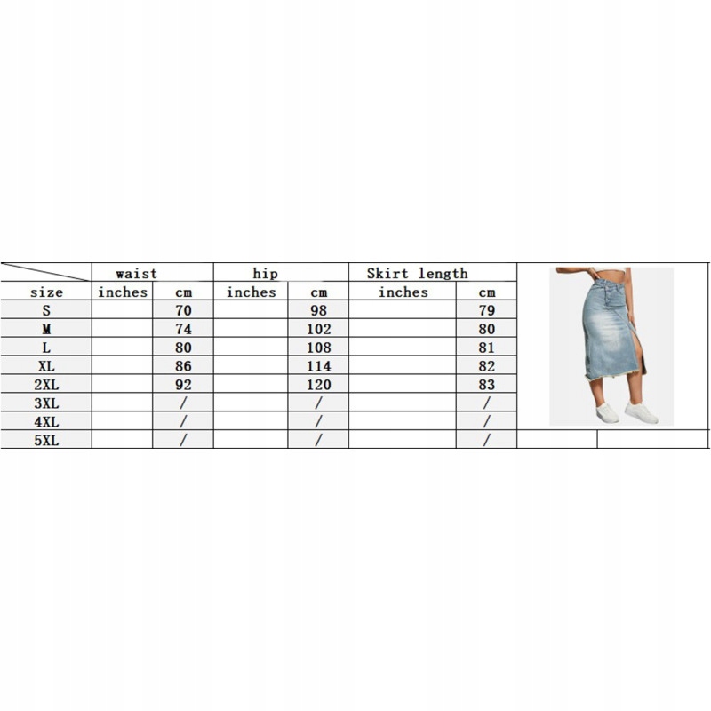 2024 Nowy KLASYCZNA DŁUGA SPÓDNICA JEANSOWA DOPASOWANA Z ROZCIĘCIEM MIDI Kolor niebieski