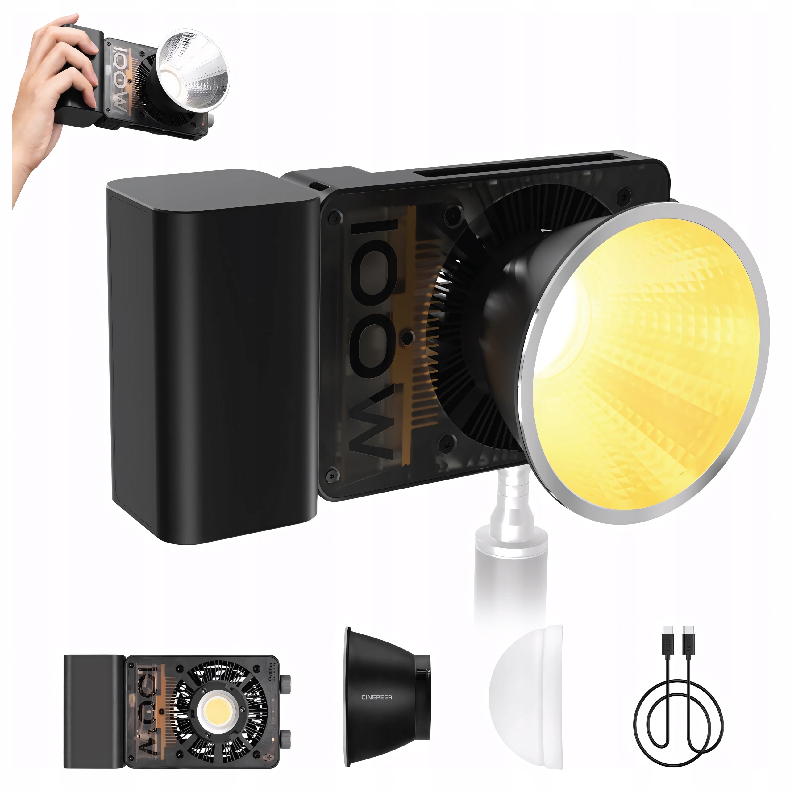 Led lampa 100W Bi-Color 2700-6500K Pevné světlo pro fotografování Cob 4500 mAh