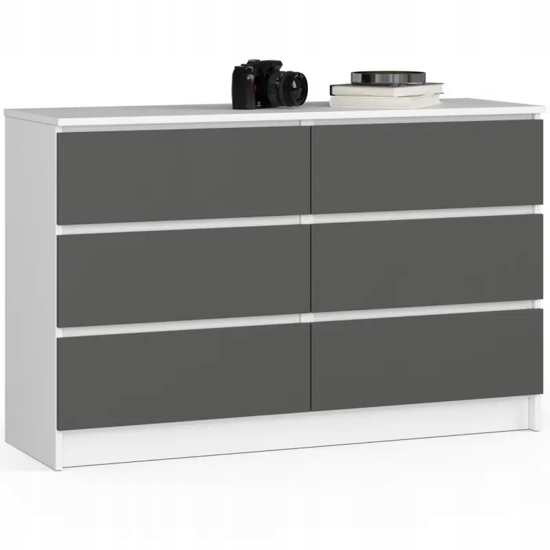 

Komoda do salonu 120 biała szary mat 6 szuflad