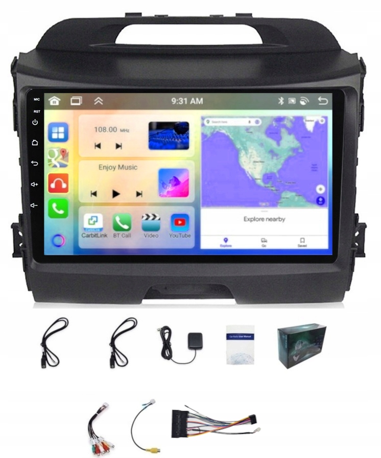 Autorádio S Navigací Carplay Kia Sportage 2010-2015 Bt Wifi Android 4GB 64GB