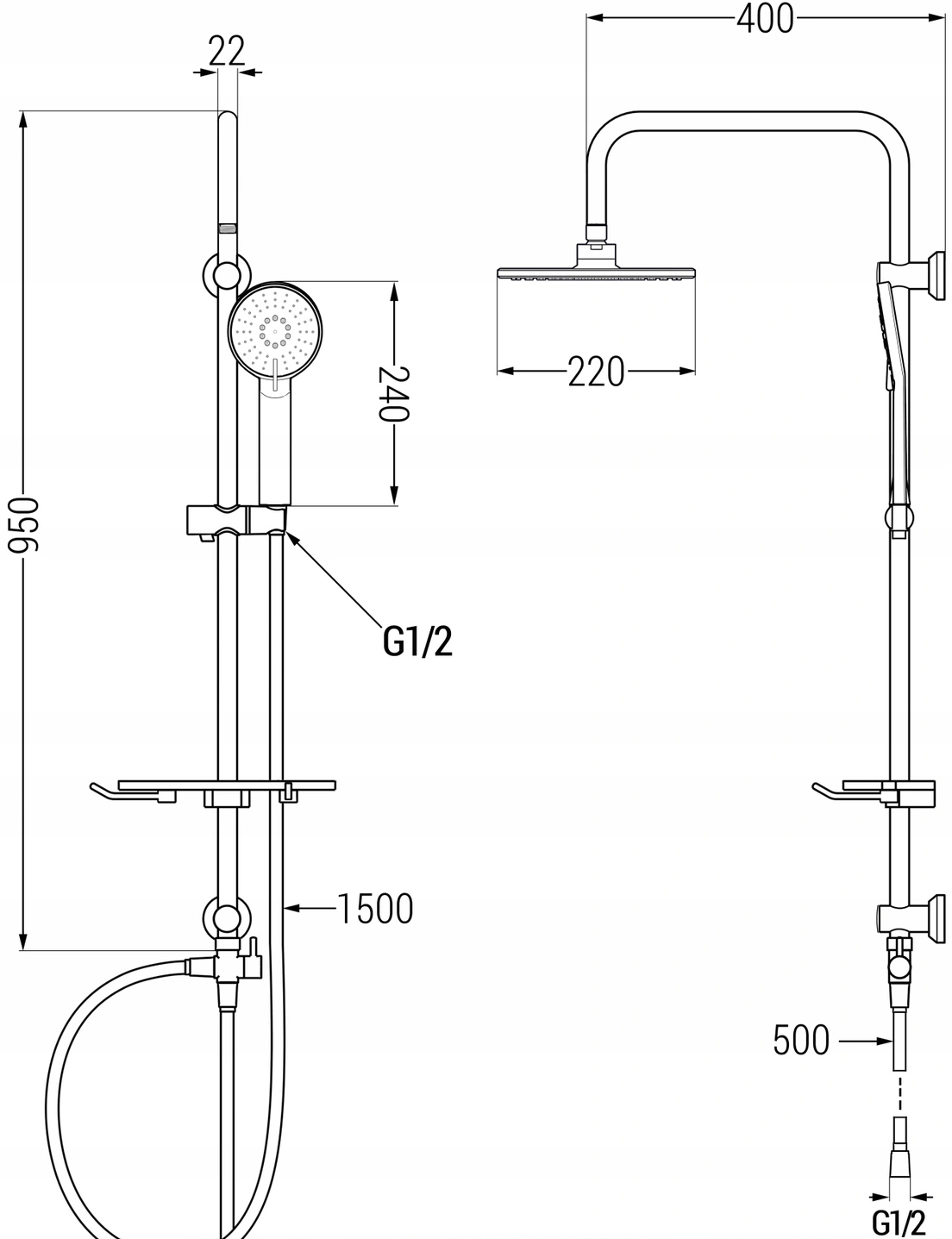 MEXEN T40 KOLUMNA PRYSZNICOWA NATYNKOWA GRAFIT Linia T40