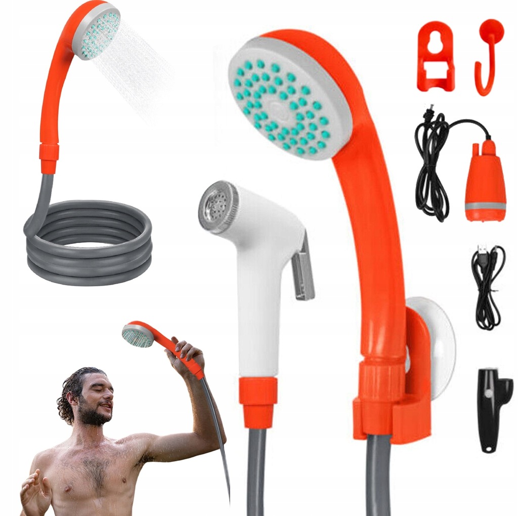 Přenosná Elektrická Kempingová Sprcha 2200 Mah S Přísavkou A Háčkem