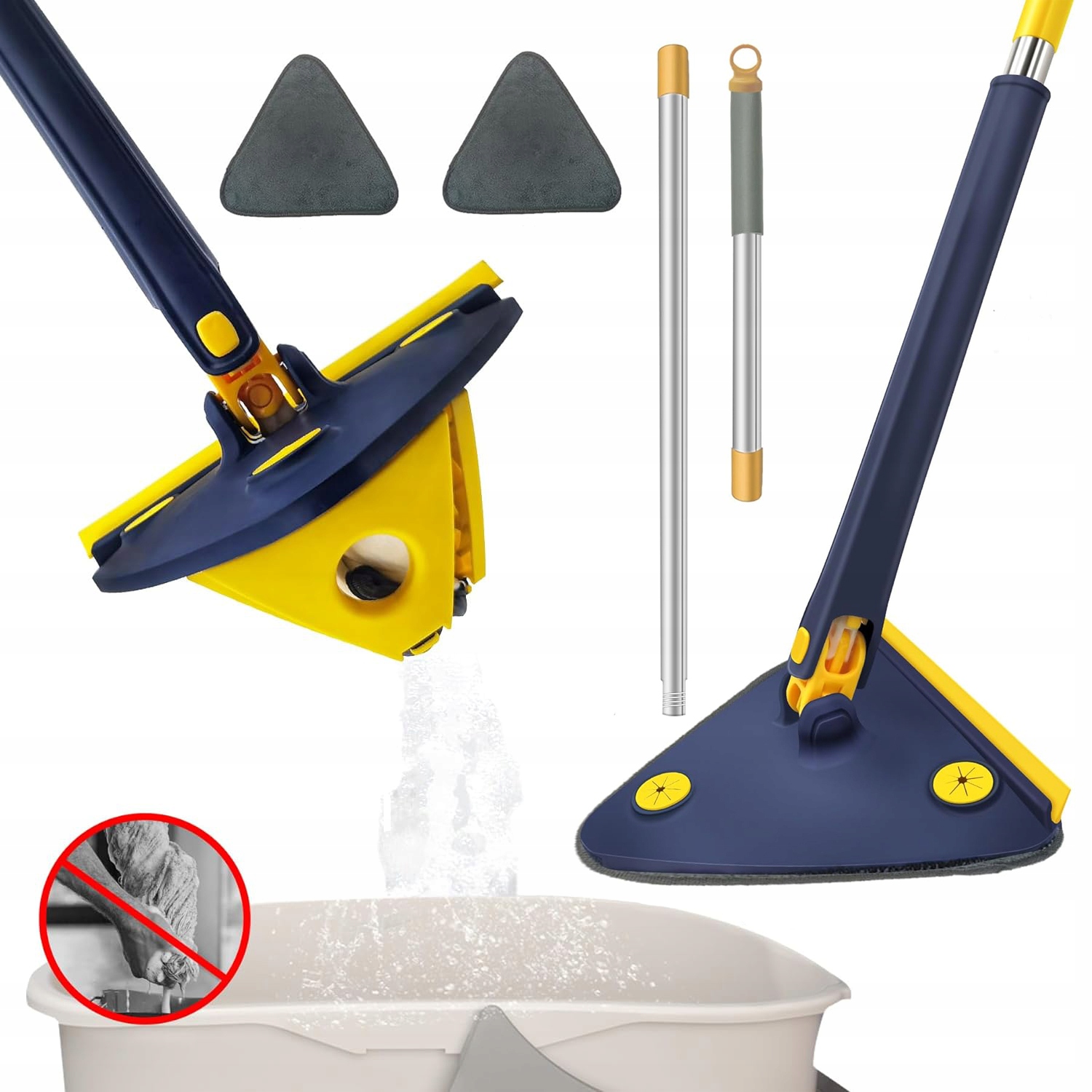 Levně Rotační mop plochý trojúhelníkový s ždímadlem na mytí podlahy 2x náhradní návlek 25 cm
