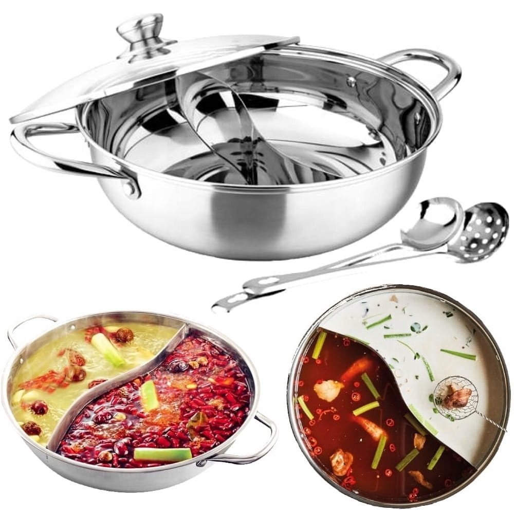 Čínsky Hrniec Fondue Delený Hot Pot Priemer 28 cm Nerezová Oceľ Prívesok Charms