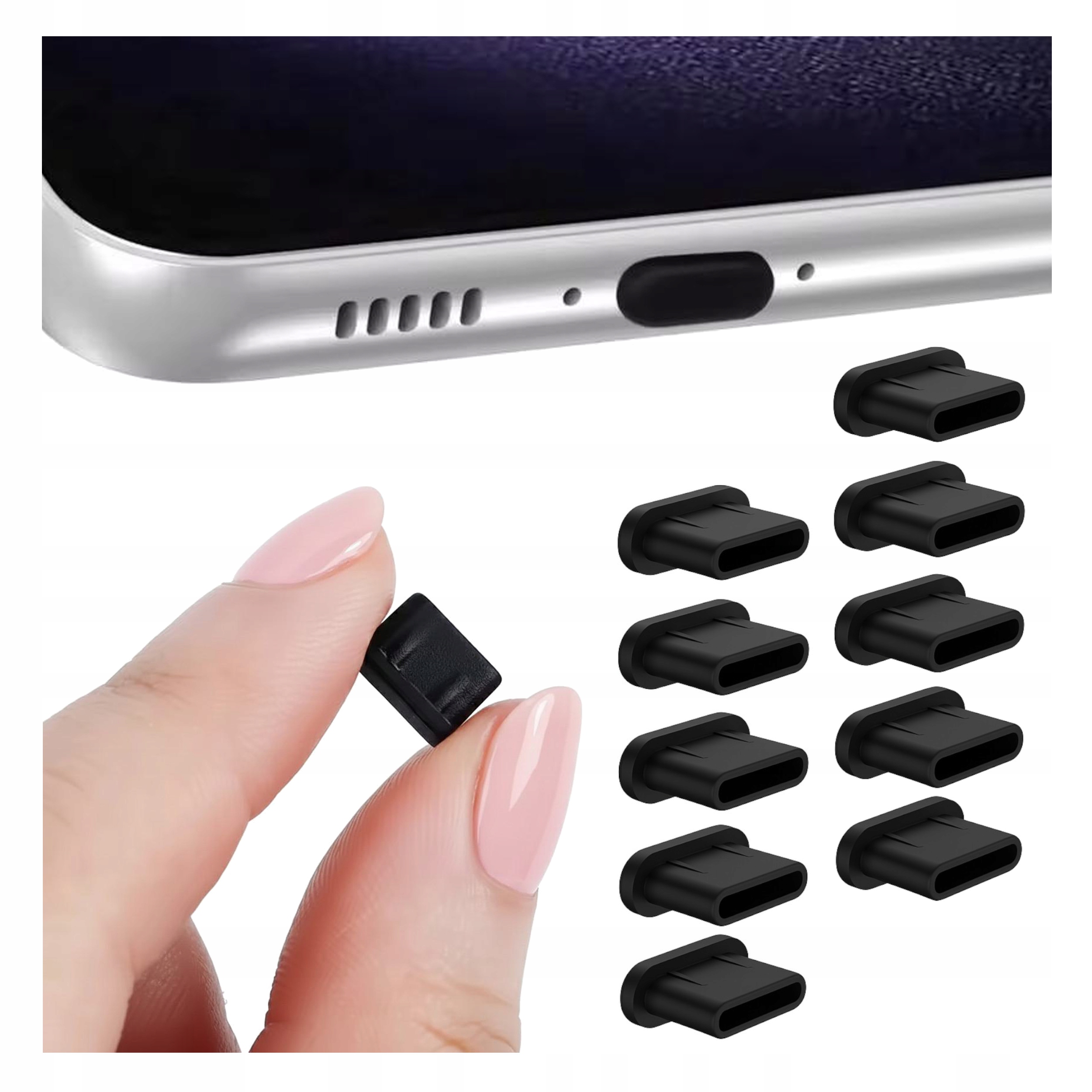 10x Zatyczka Gniazda Portu Ładowania Usb Typ C czarna Zaślepka Zestaw 10szt