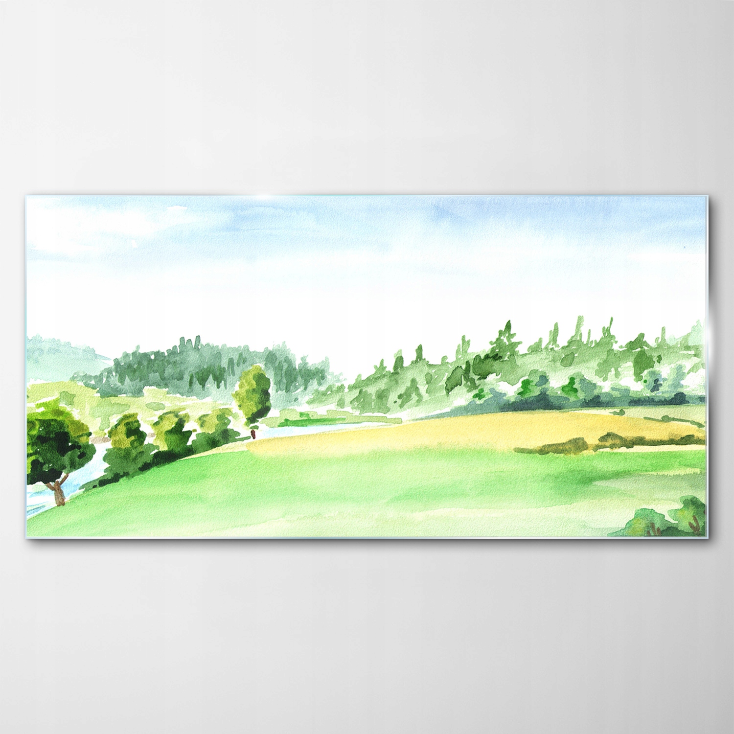 Sklenený obraz Deco Rieka Akvarely Krajina 140x70