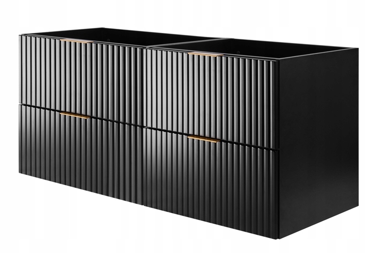 Černá koupelnová skříňka pod umyvadlo 160 cm Módní Ryflovaná čela Mdf