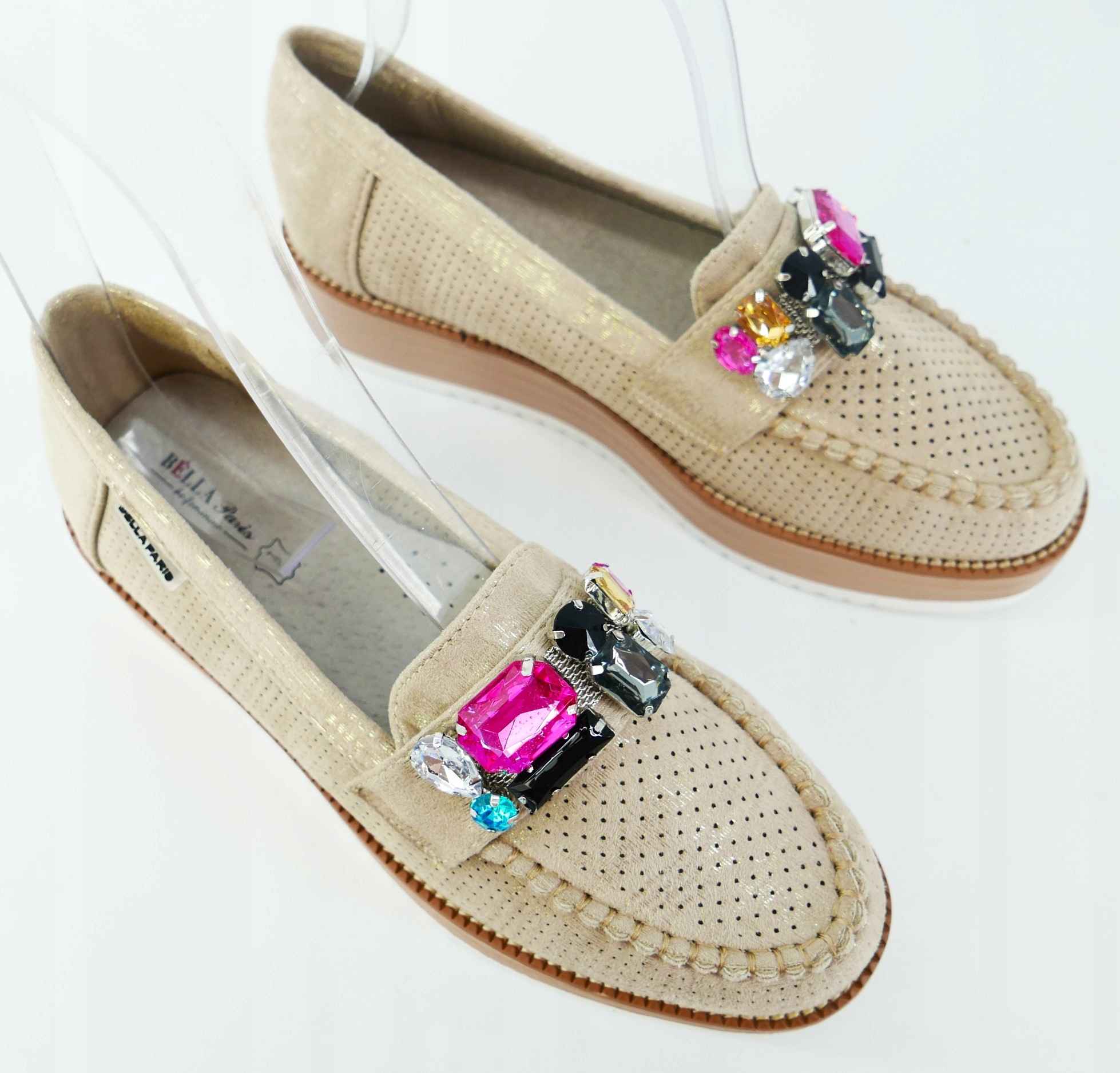 BELLA PARIS MOKASYNY DAMSKIE ZŁOTE KRYSZTAŁKI R36 Kod producenta DS507-17 GOLD