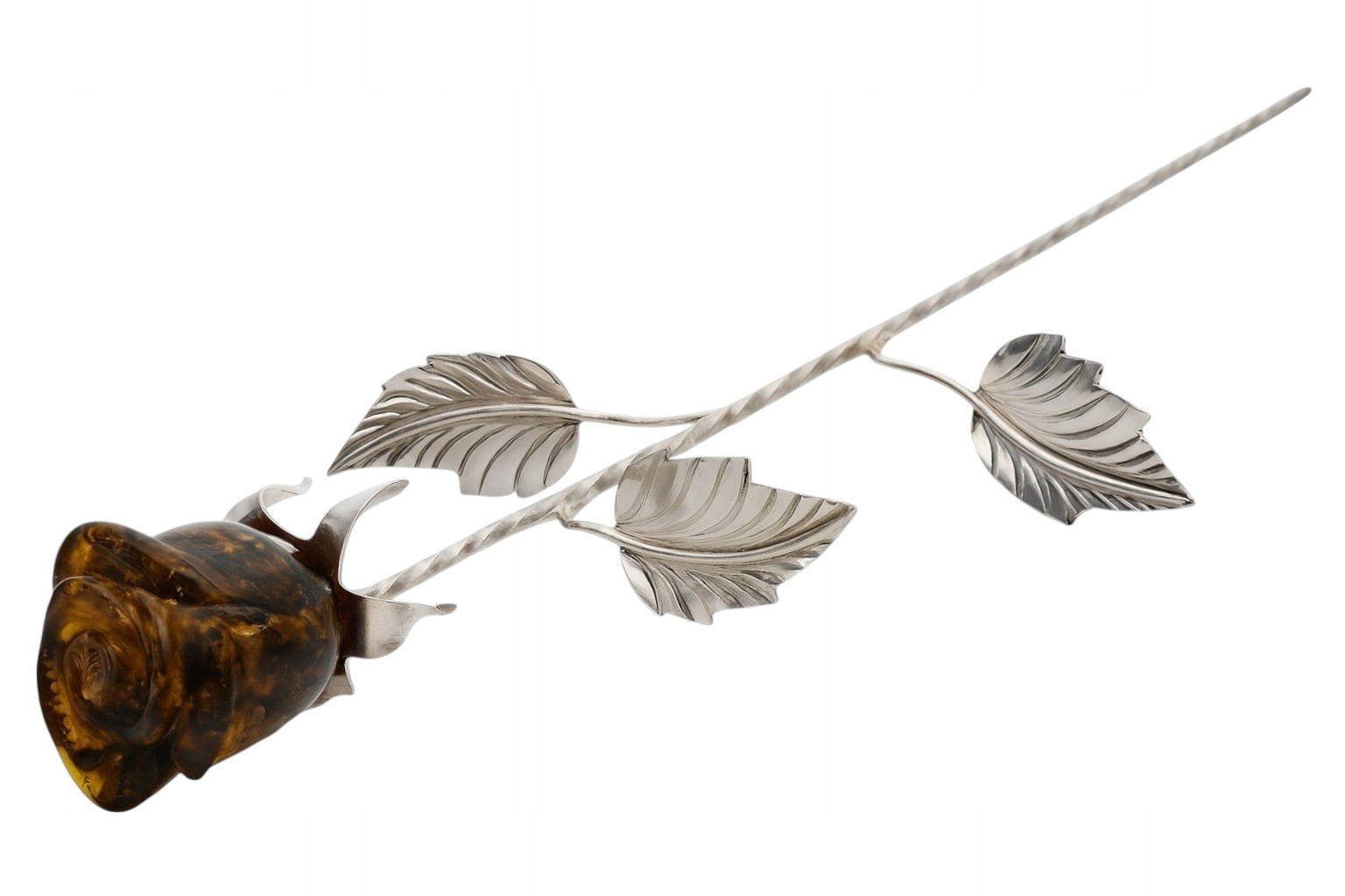 Ruža strieborná Ag 925 z prírodného jantáru