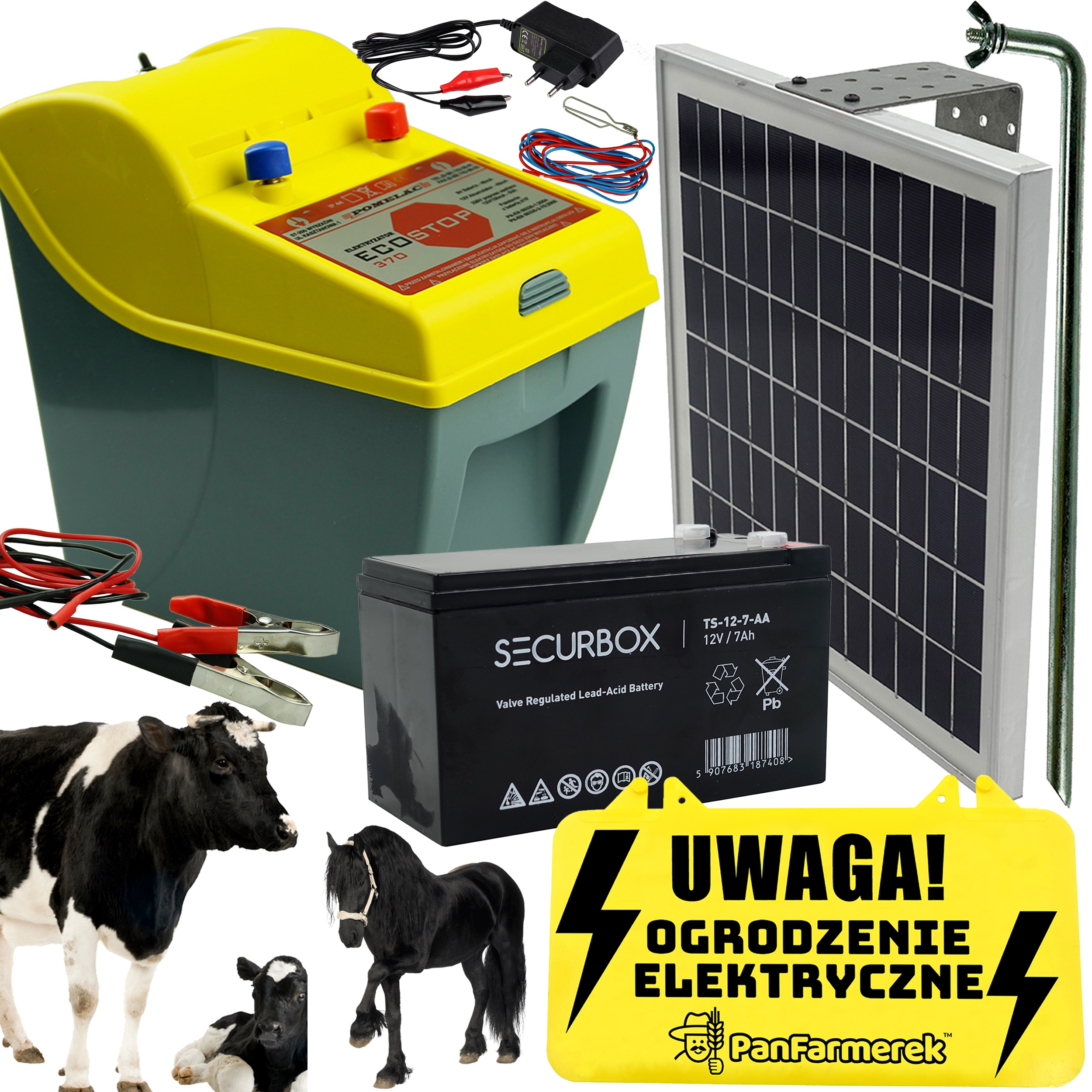 MOBILNY PASTUCH ELEKTRYZATOR solarny konie krowy+BATERIA +PANEL SOLAR
