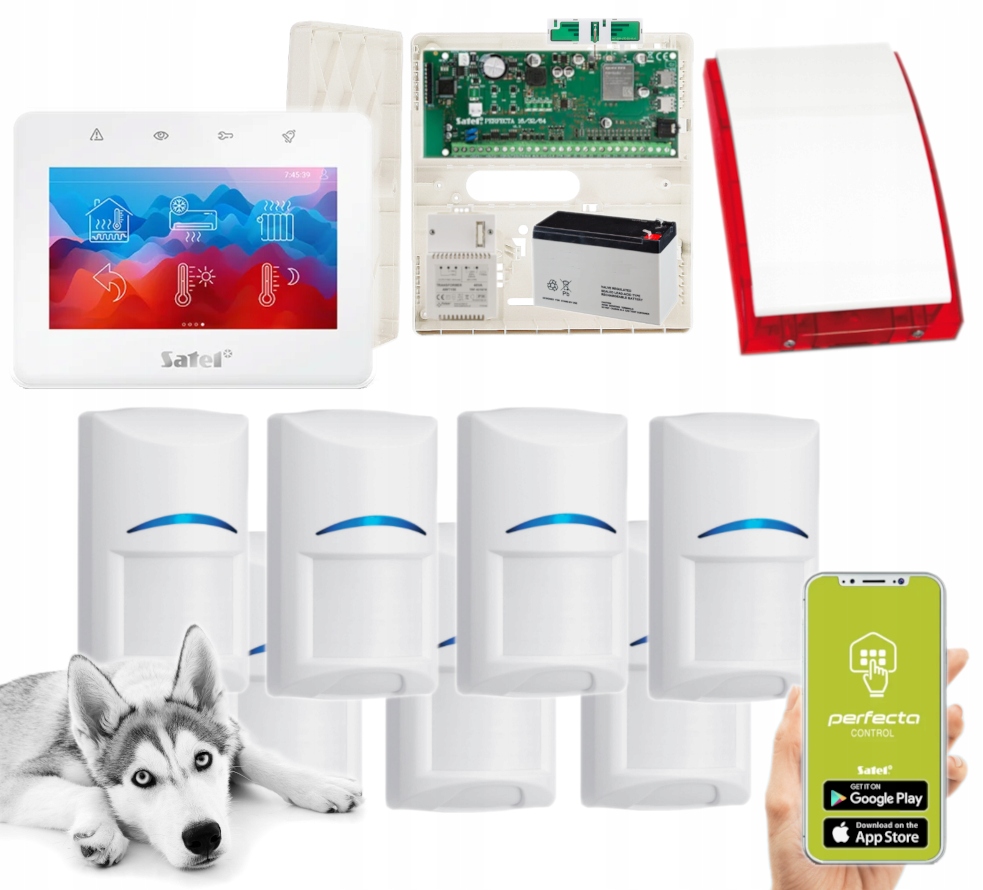 System Alarmowy Satel Perfecta 64 M Lte Gsm Dotyk 7 Czujek Pet Syrena App