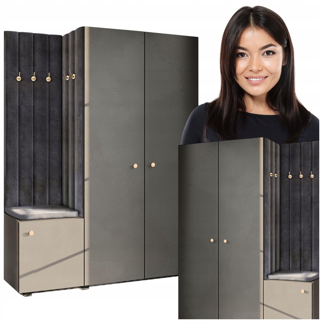 Šatní Skříň Do Předsíně S Čalouněným Sedákem Šedá Aria