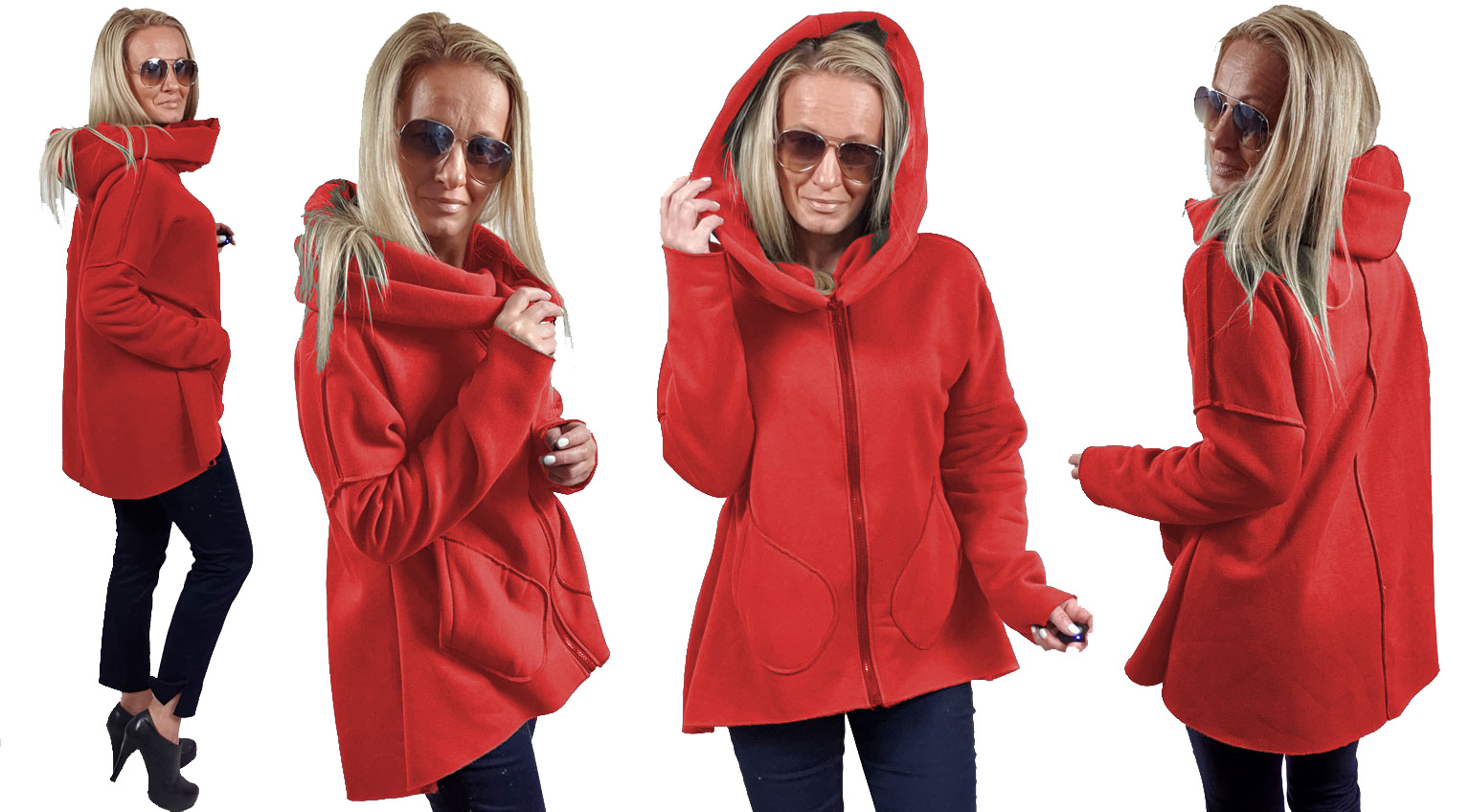 

Asymetryczna Bluza Tunika Kardigan Komin Kaptur S