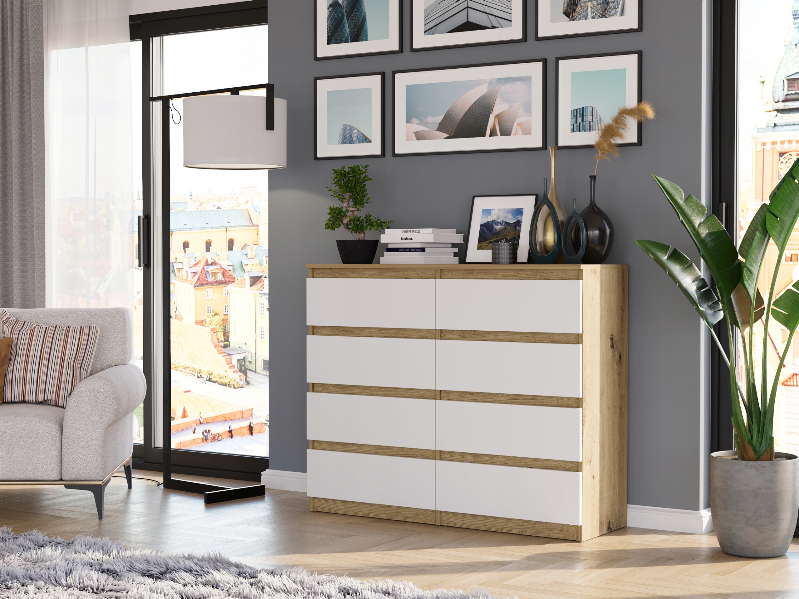 Nowoczesna KOMODA 120CM SZAFKA 8 SZUFLAD PL R-120-S8 ARTISAN MIX