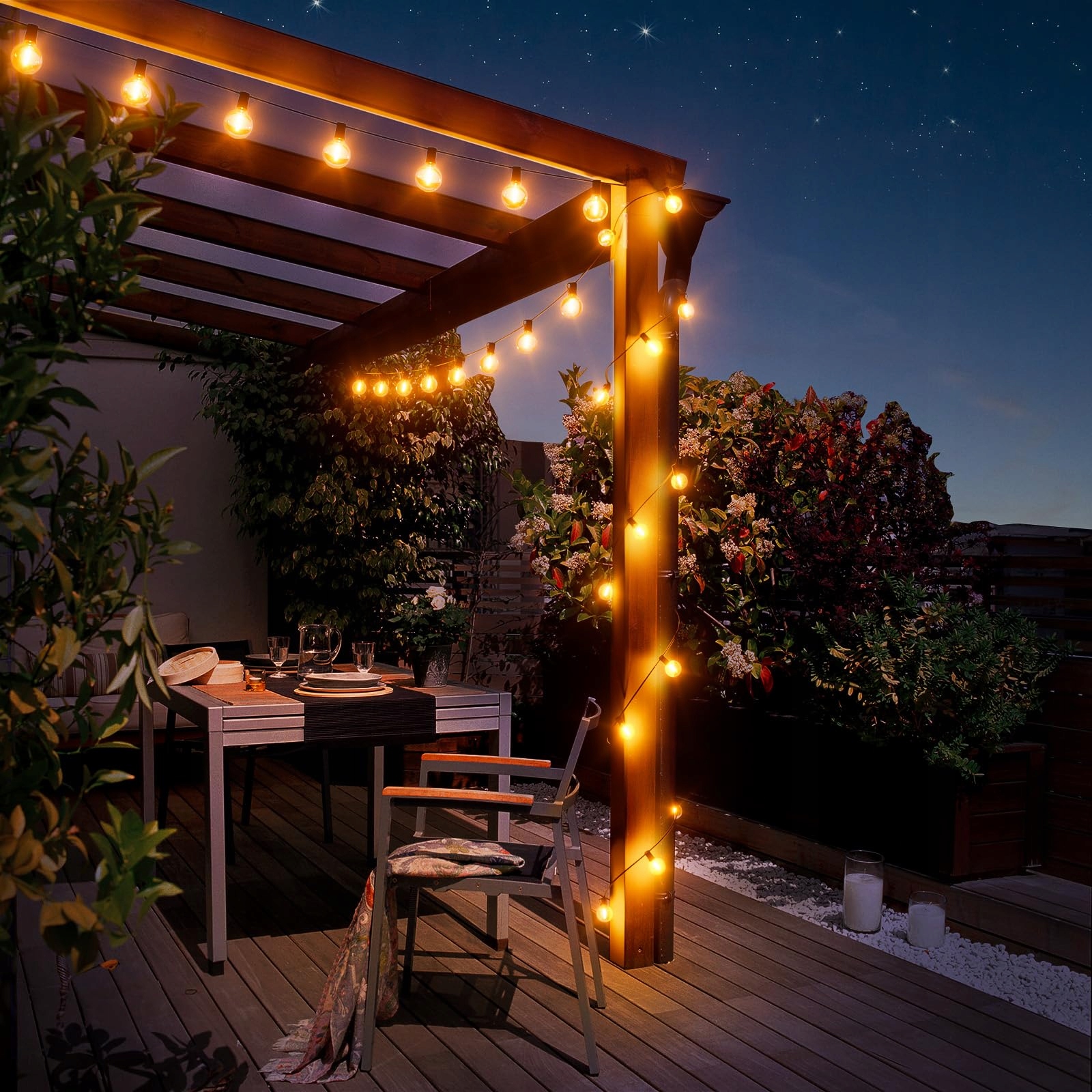 EHAHO Girlanda Zestaw Lampek Zewnętrznych 17M IP65 Wodoodporna 15+3 LED G40 — miniatura 7