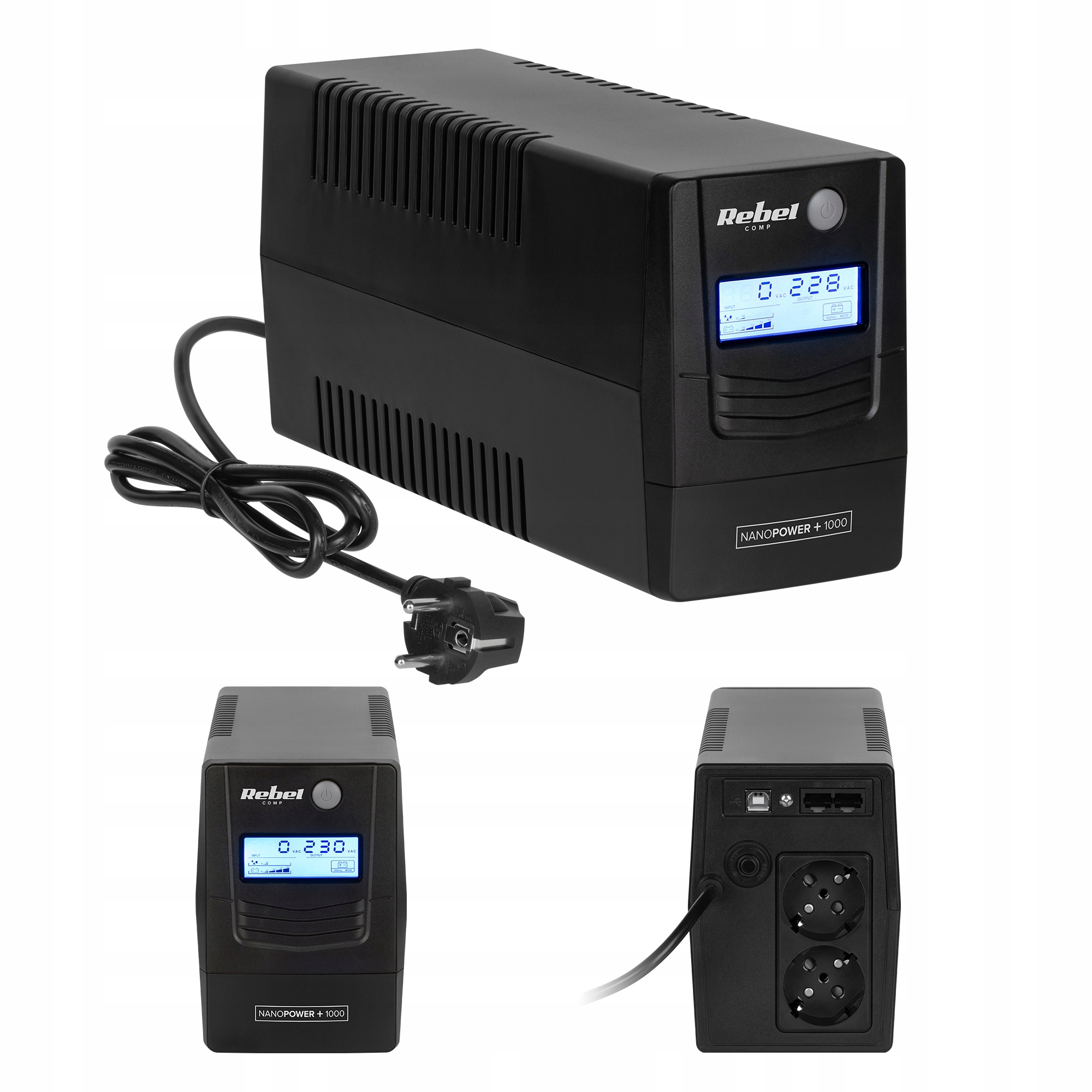 Zasilacz awaryjny komputerowy Ups Rebel 1000VA/600W 230 V 50Hz LCD Usb RJ45