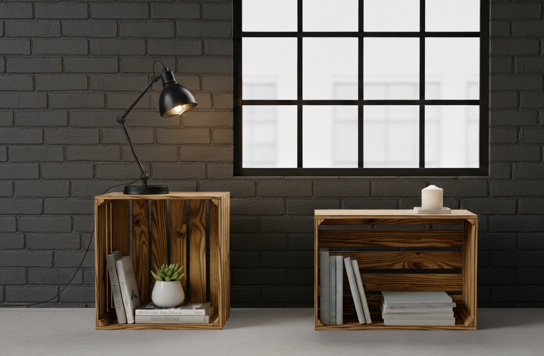 Krabice 50x40x30cm Borovicové| Sada 2 Kusů |Skříně Pálené Dřevo Loft
