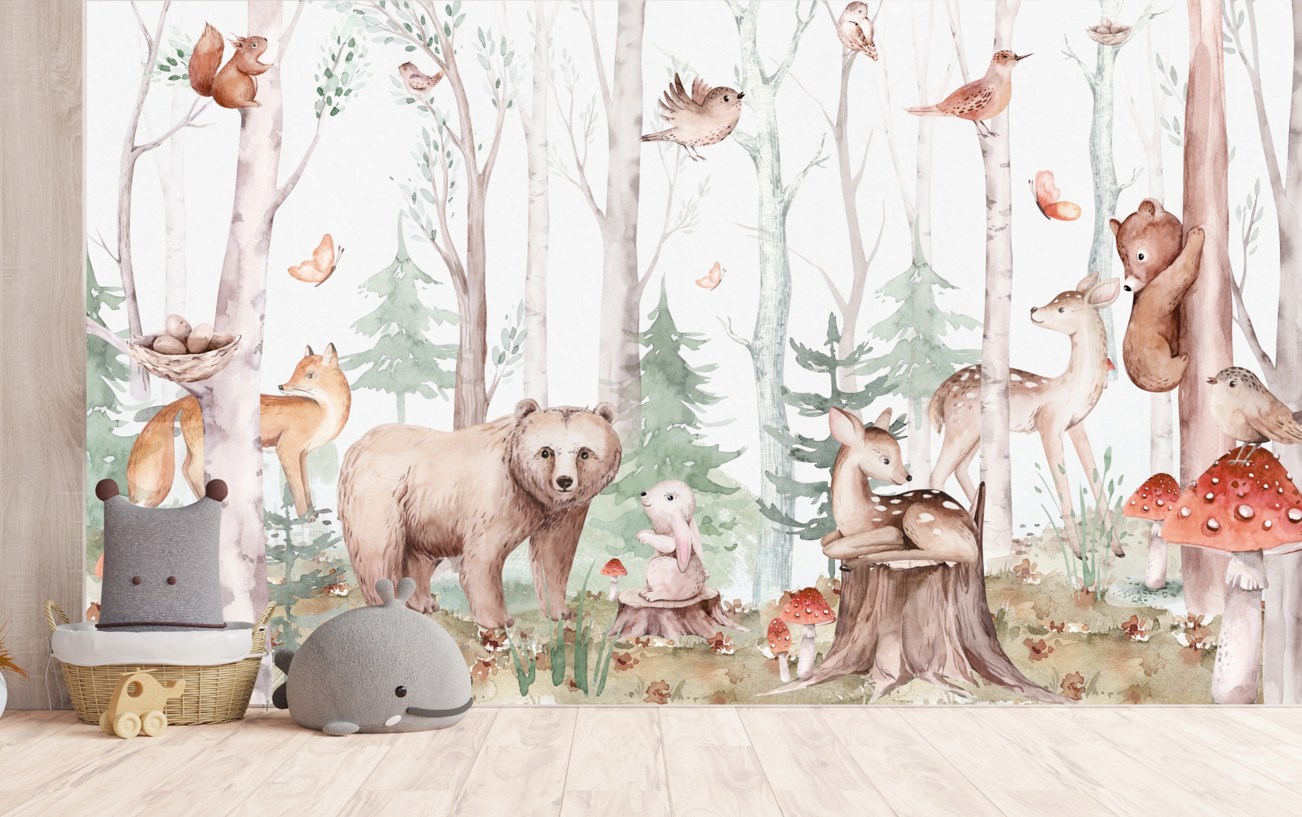 Fototapeta dla dzieci Tapeta las miś zwierzęta leśne na wymiar klej gratis Marka inna