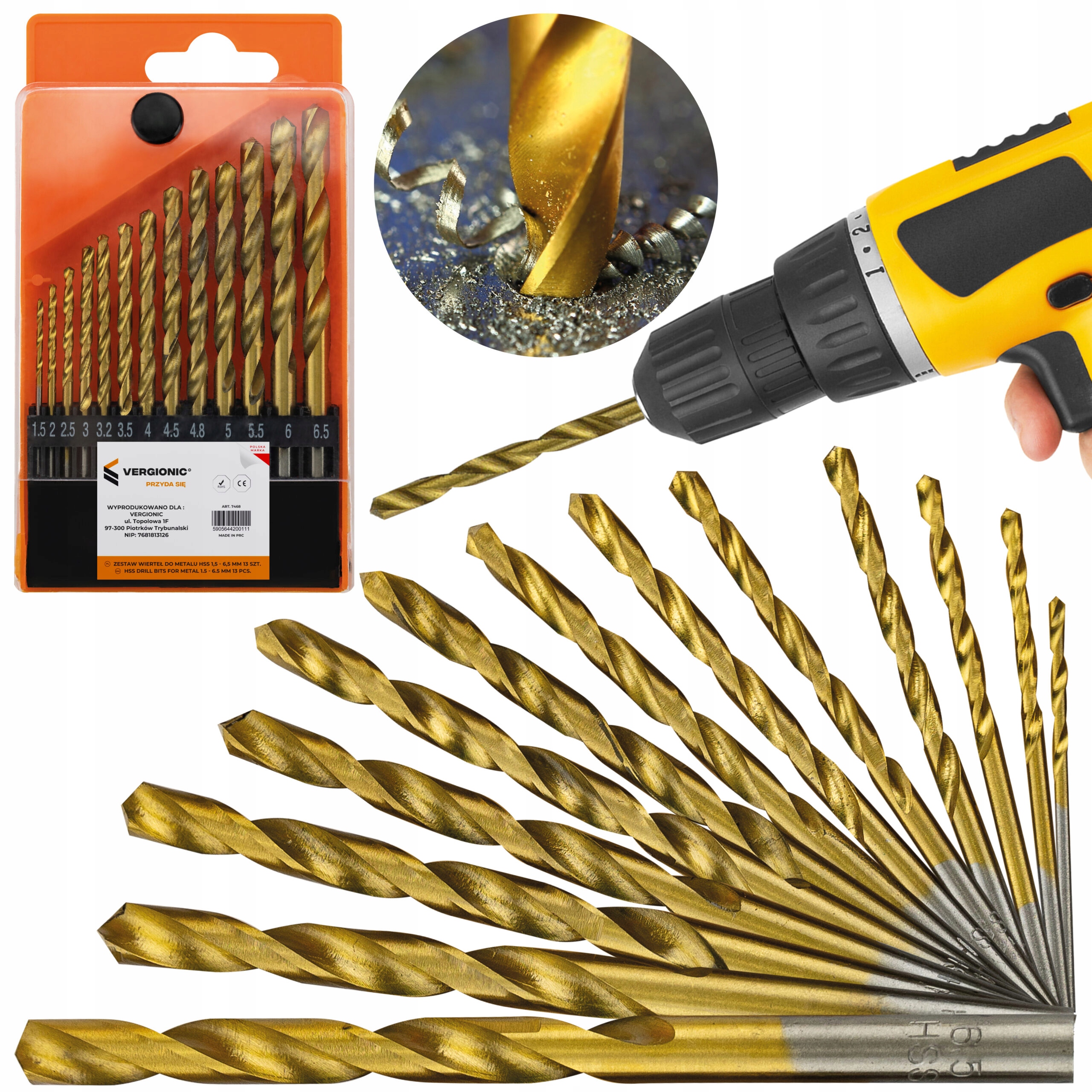 ZESTAW WIERTEŁ WIERTŁA DO METALU DO WIERTARKI WKRĘTARKI 1,5-6,5mm 13szt.